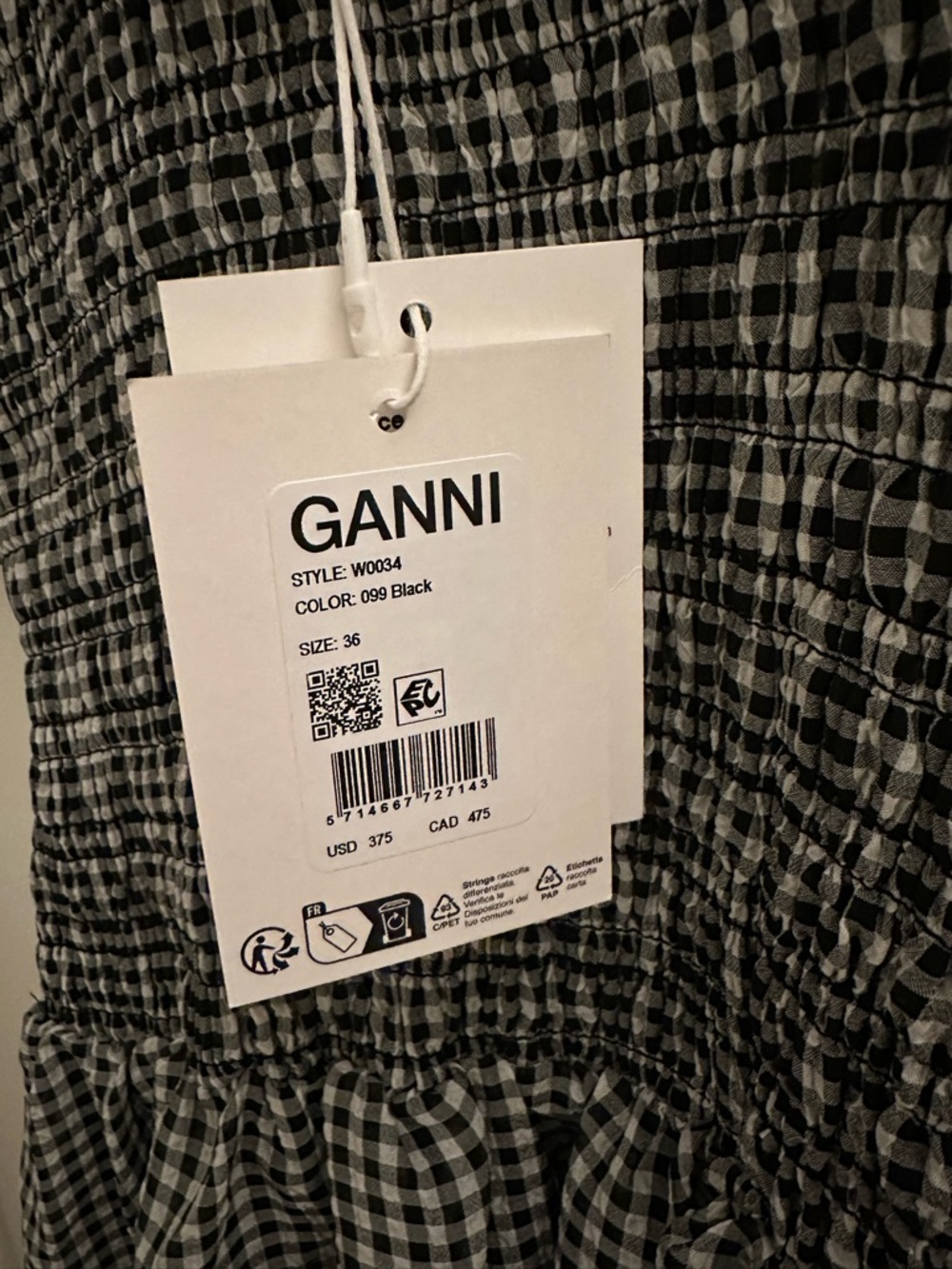 Ganni Gingham Smocked Mini Dress - Picture 5 of 6